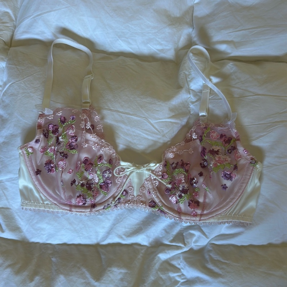 For love and lemons pink white lace bra